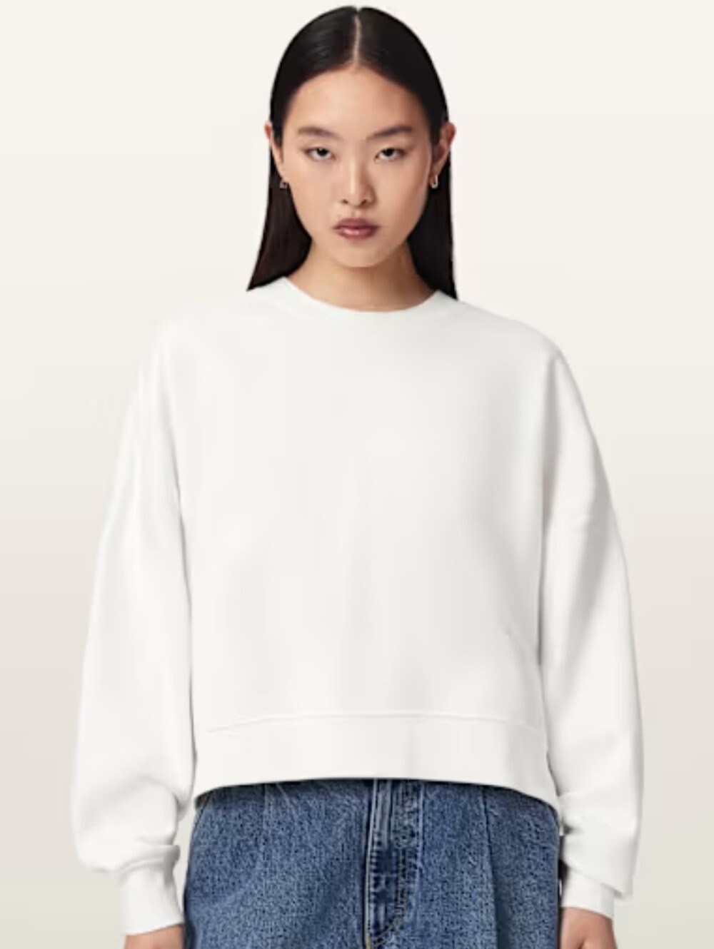 All Saints Deecie Optic White Crewneck Minimalist Lounge Athletic Sweatshirt